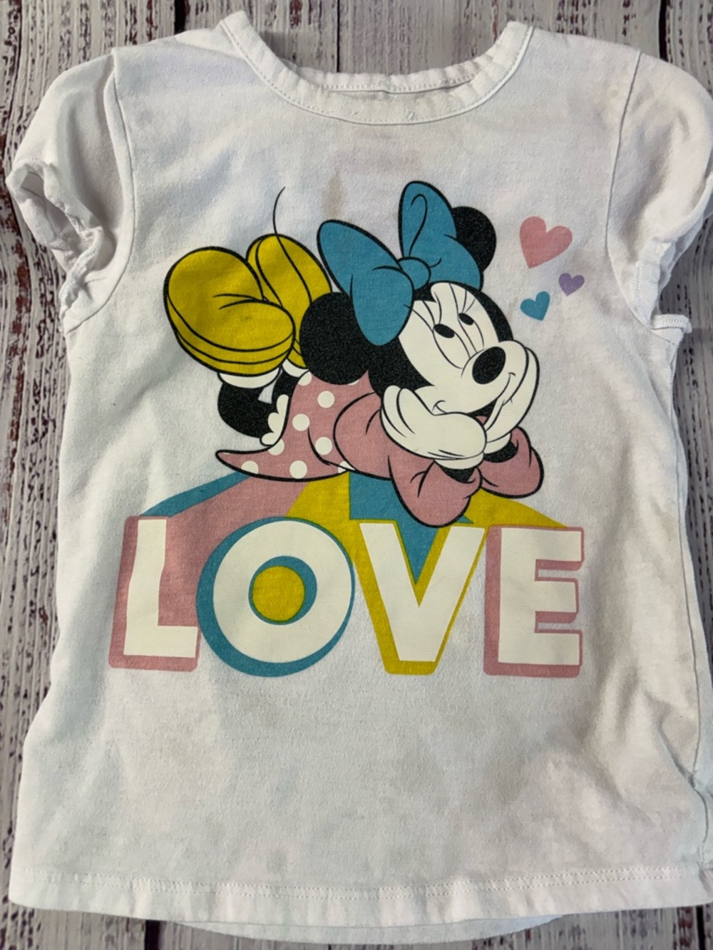 Disney White Minnie Mouse 'LOVE' Graphic Tee with Pastel Accents